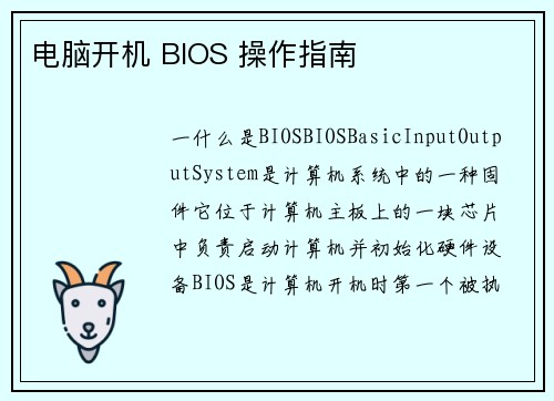 电脑开机 BIOS 操作指南