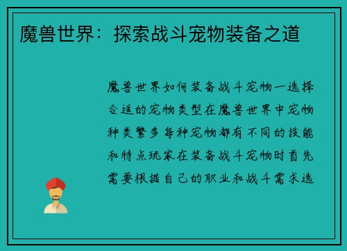 魔兽世界：探索战斗宠物装备之道